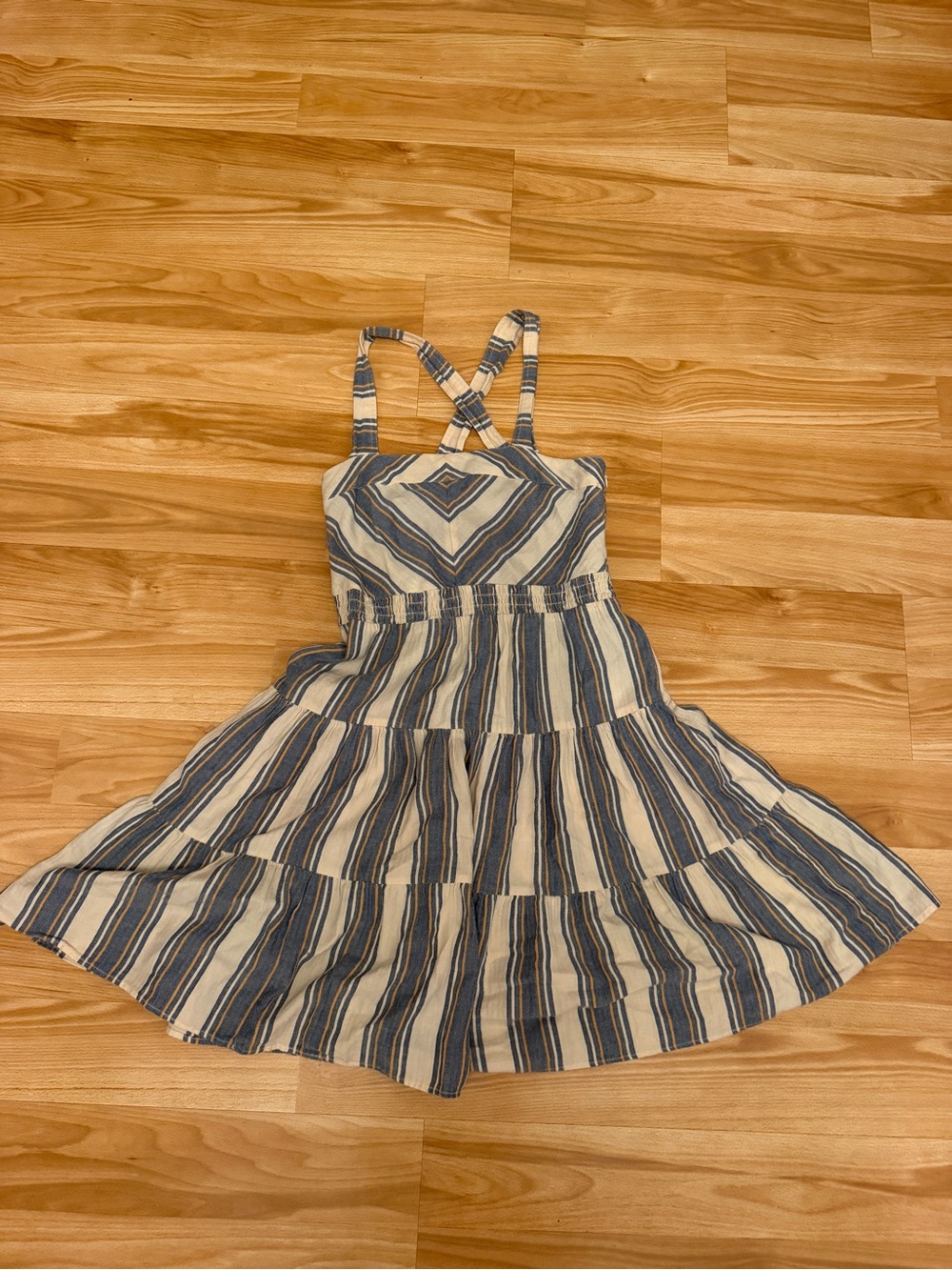 Melrose and Market Blue Striped Crisscross Back Tiered Sundress Size M